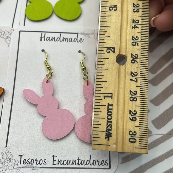 Handmade Wooden Colorful Bunny Earrings - Picture 10 of 10